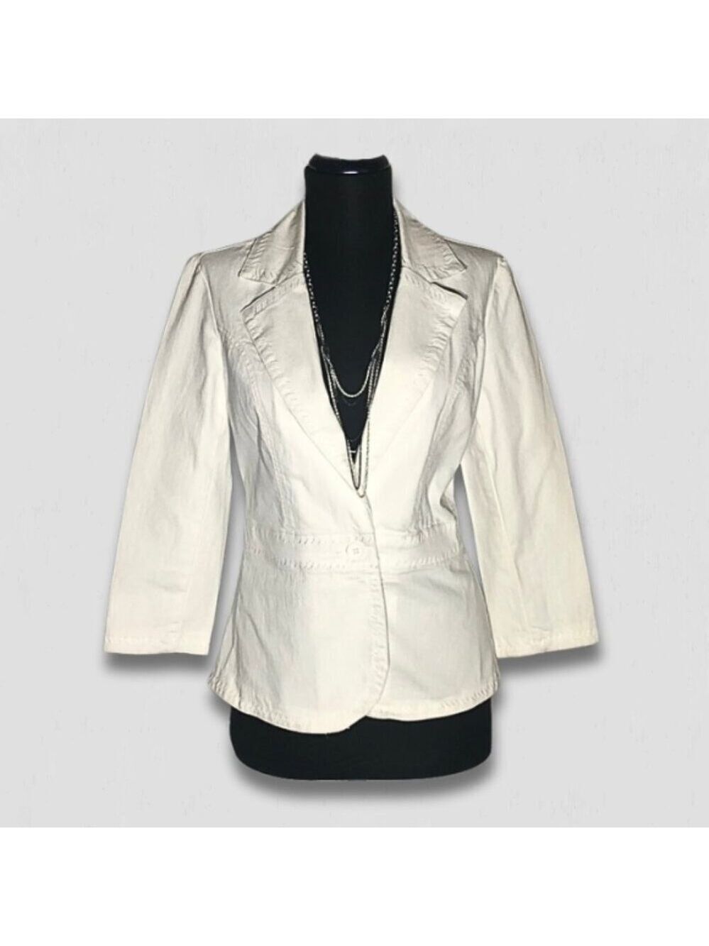 Apostrophe Embroidered Blazer Button Front Cream Off White Size 2